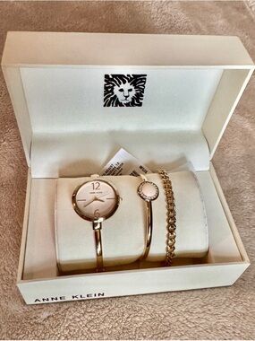 NEW Anne Klein Gold-Tone Watch and Matching Bracelet Set